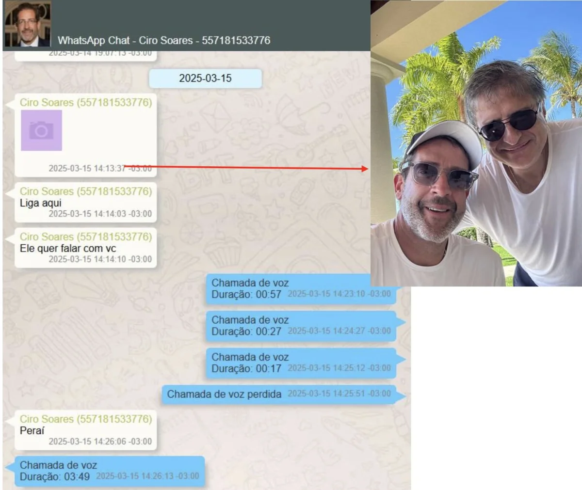 Ciro envia foto com Gonet, seguida das quatro chamadas